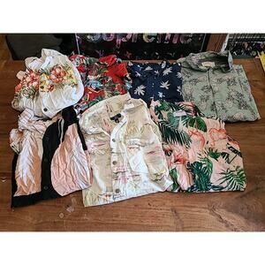 Mens Button Down Hawaiian Shirt Lot Of 7 Size L Flamingo Pinapple
